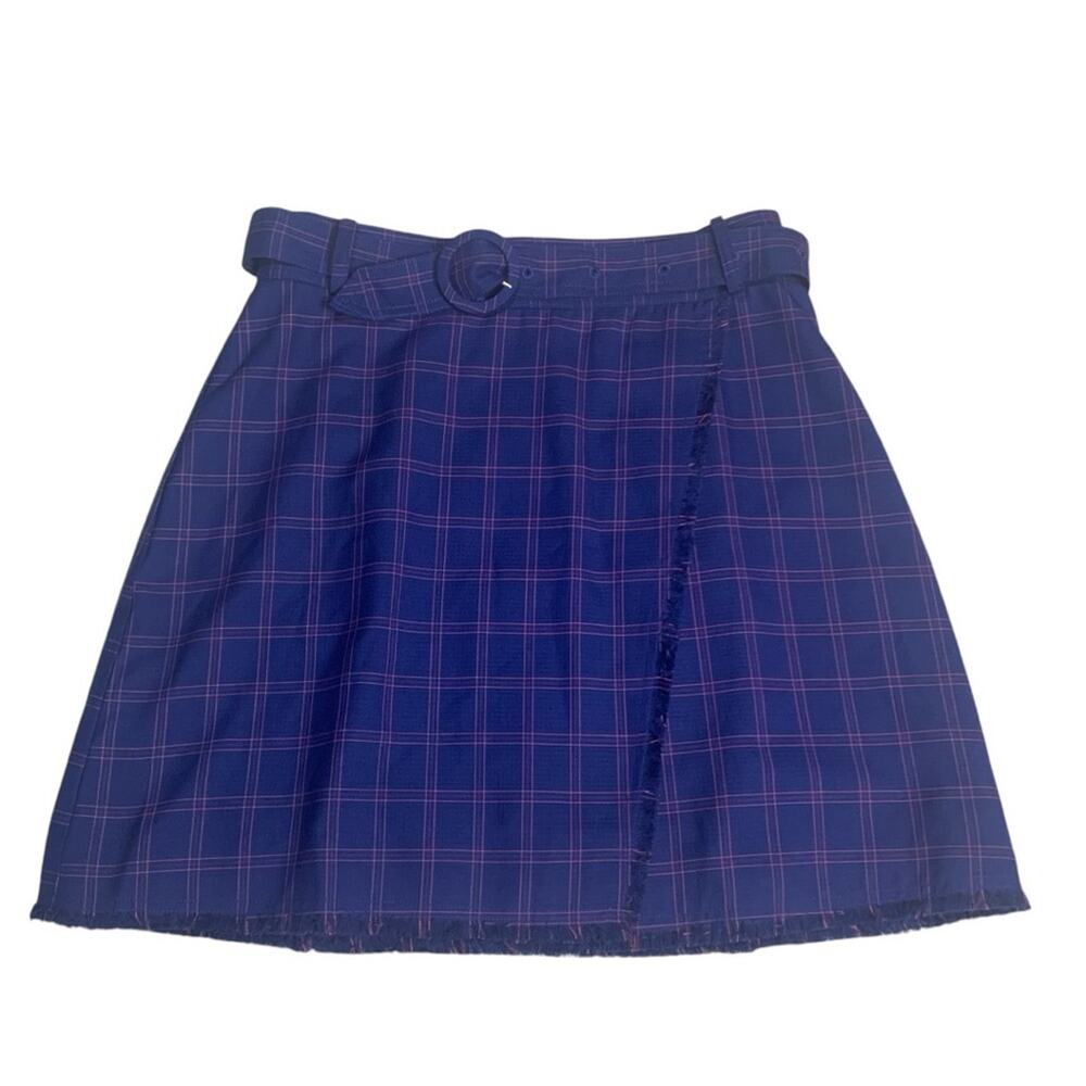 The East Order women's large purple blue plaid wrap skirt belted grunge prep gir